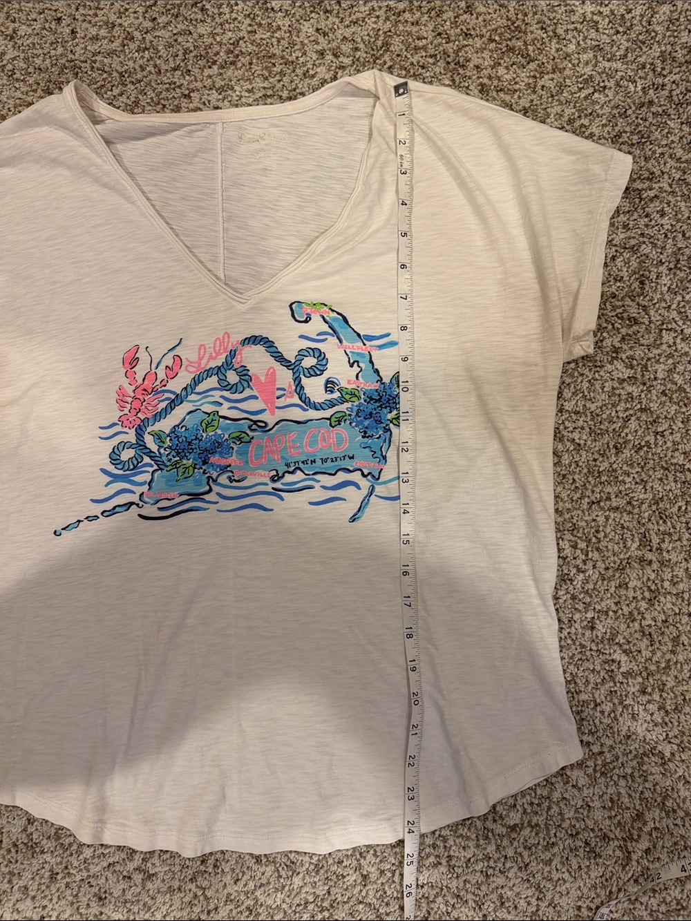 Lilly Pulitzer White V-Neck Short Sleeve Tee with Multicolor Coastal Print - Picture 6 of 6